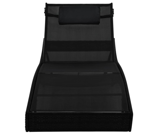 vidaXL sauļošanās zviļņi, 2 gb., ar galdu, melns PE pinums, tekstilēns