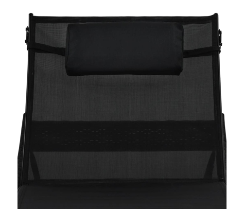 vidaXL sauļošanās zviļņi, 2 gb., ar galdu, melns PE pinums, tekstilēns