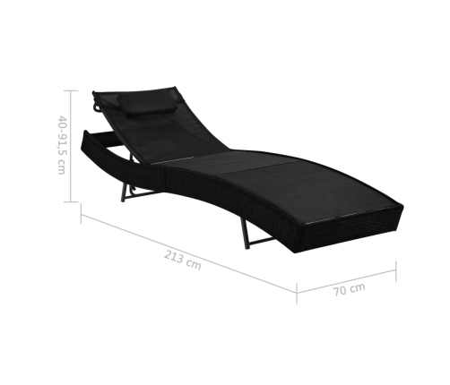 vidaXL sauļošanās zviļņi, 2 gb., ar galdu, melns PE pinums, tekstilēns