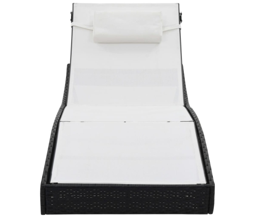 vidaXL sauļošanās zviļņi, 2 gb., ar galdu, melns PE pinums, tekstilēns