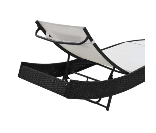 vidaXL sauļošanās zviļņi, 2 gb., ar galdu, melns PE pinums, tekstilēns