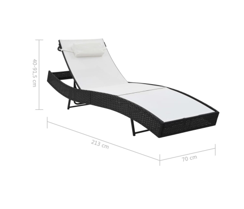 vidaXL sauļošanās zviļņi, 2 gb., ar galdu, melns PE pinums, tekstilēns