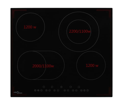 vidaXL keramiskā plīts ar 4 riņķiem, skārienjūtīga, 6600 W