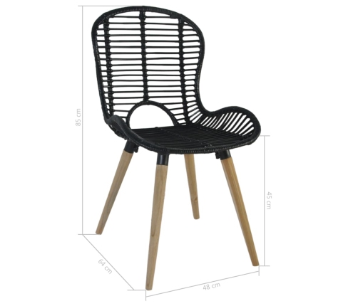 vidaXL virtuves krēsli, 6 gab., melna dabīga rotangpalma