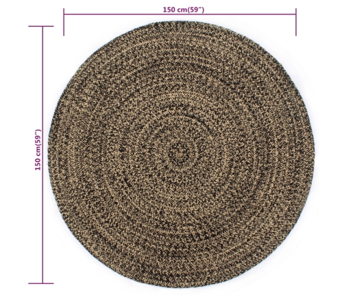 vidaXL paklājs, 150 cm, roku darbs, džuta, melns un dabīgs