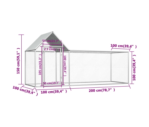vidaXL vistu būris, 3x1x1,5 m, cinkots tērauds