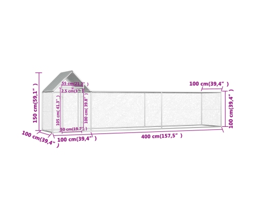 vidaXL vistu būris, 5x1x1,5 m, cinkots tērauds