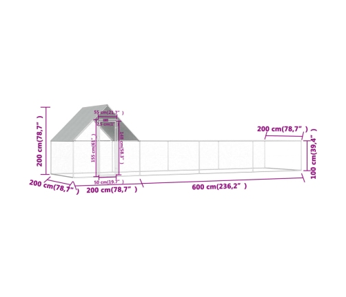 vidaXL vistu būris, 8x2x2 m, cinkots tērauds