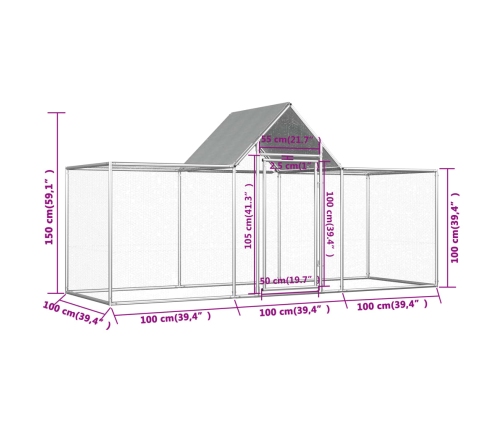 vidaXL vistu būris, 3x1x1,5 m, cinkots tērauds