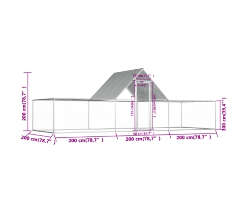 vidaXL vistu būris, 6x2x2 m, cinkots tērauds