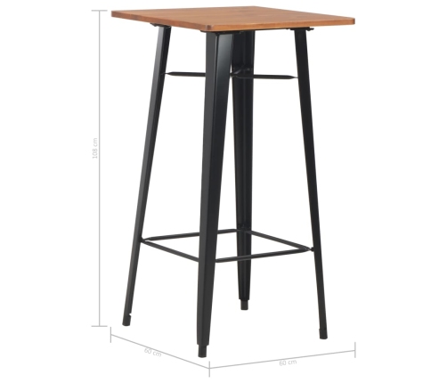 Bāra Galds, 60X60X108 Cm, Melns, Priedes Masīvkoks, Tērauds Vidaxl