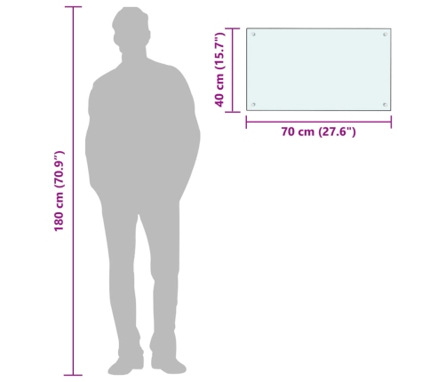 vidaXL virtuves sienas panelis, 70x40 cm, rūdīts stikls, balts