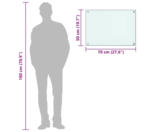 vidaXL virtuves sienas panelis, 70x50 cm, rūdīts stikls, balts