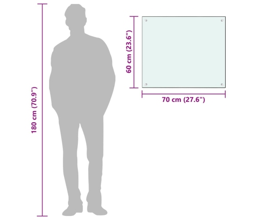 vidaXL virtuves sienas panelis, 70x60 cm, rūdīts stikls, balts