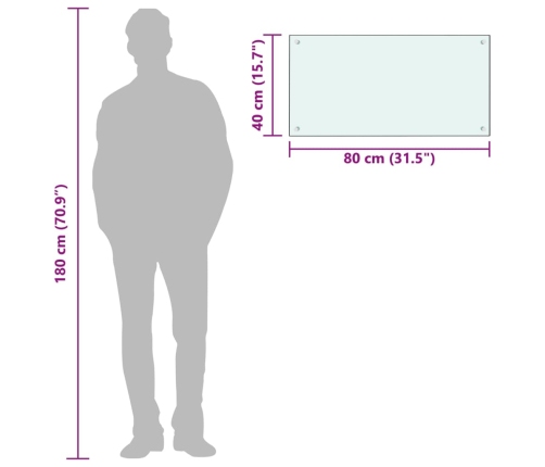 vidaXL virtuves sienas panelis, 80x40 cm, rūdīts stikls, balts