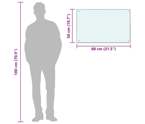 vidaXL virtuves sienas panelis, 80x50 cm, rūdīts stikls, balts