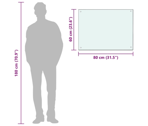 vidaXL virtuves sienas panelis, 80x60 cm, rūdīts stikls, balts