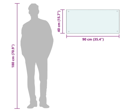 vidaXL virtuves sienas panelis, 90x40 cm, rūdīts stikls, balts