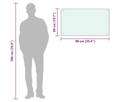 Virtuves Sienas Panelis, 90X50 Cm, Rūdīts Stikls, Balts Vidaxl