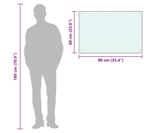 vidaXL virtuves sienas panelis, 90x60 cm, rūdīts stikls, balts