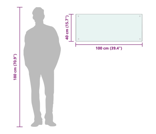 vidaXL virtuves sienas panelis, 100x40 cm, rūdīts stikls, balts