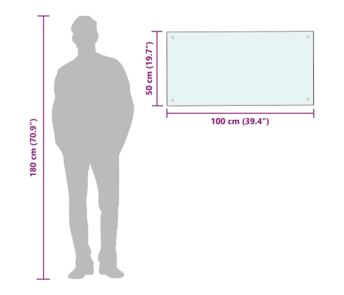 vidaXL virtuves sienas panelis, 100x50 cm, rūdīts stikls, balts