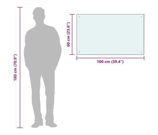 vidaXL virtuves sienas panelis, 100x60 cm, rūdīts stikls, balts