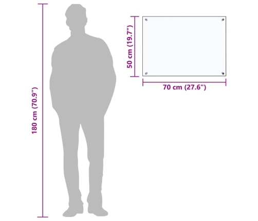 vidaXL virtuves panelis, 70x50 cm, rūdīts stikls, caurspīdīgs