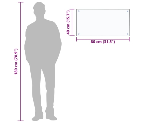 vidaXL virtuves panelis, 80x40 cm, rūdīts stikls, caurspīdīgs