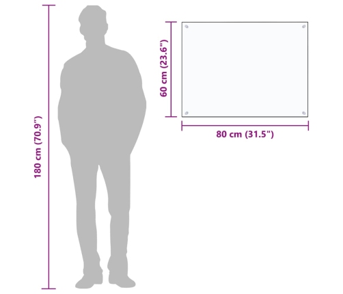 vidaXL virtuves panelis, 80x60 cm, rūdīts stikls, caurspīdīgs