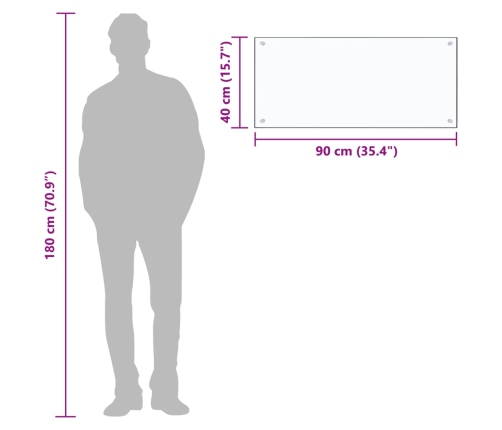 vidaXL virtuves panelis, 90x40 cm, rūdīts stikls, caurspīdīgs