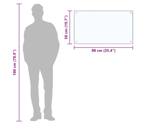 vidaXL virtuves panelis, 90x50 cm, rūdīts stikls, caurspīdīgs