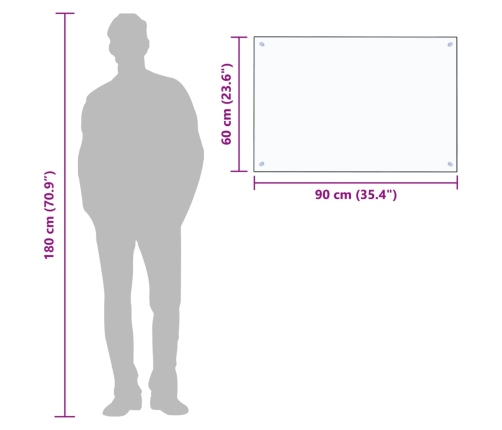 vidaXL virtuves panelis, 90x60 cm, rūdīts stikls, caurspīdīgs