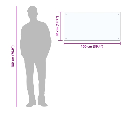 vidaXL virtuves panelis, 100x50 cm, rūdīts stikls, caurspīdīgs