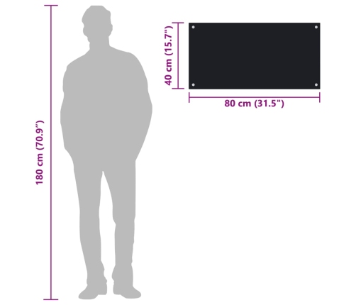 vidaXL virtuves sienas panelis, 80x40 cm, rūdīts stikls, melns