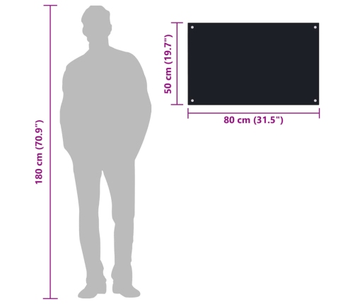 vidaXL virtuves sienas panelis, 80x50 cm, rūdīts stikls, melns