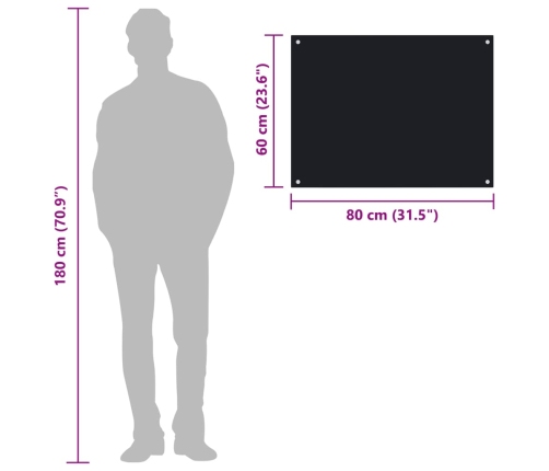 vidaXL virtuves sienas panelis, 80x60 cm, rūdīts stikls, melns