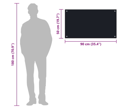 vidaXL virtuves sienas panelis, 90x50 cm, rūdīts stikls, melns