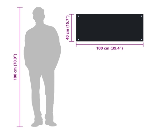 vidaXL virtuves sienas panelis, 100x40 cm, rūdīts stikls, melns