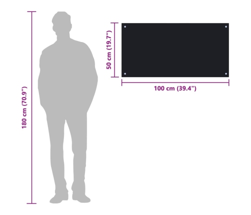 Virtuves Sienas Panelis, 100X50 Cm, Rūdīts Stikls, Melns Vidaxl