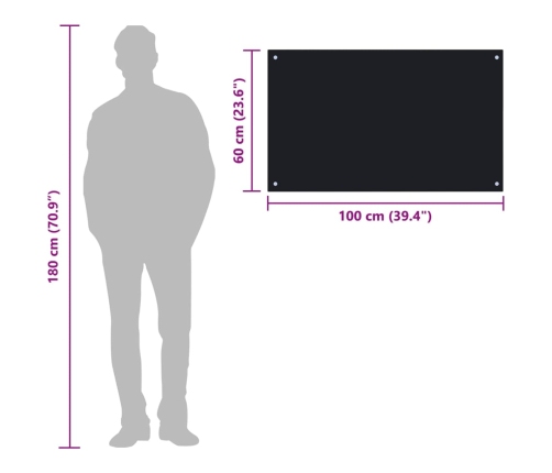 vidaXL virtuves sienas panelis, 100x60 cm, rūdīts stikls, melns