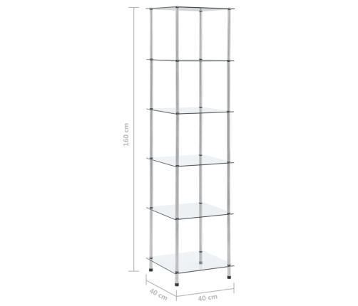 vidaXL 6-līmeņu plaukts, caurspīdīgs, 40x40x160 cm, rūdīts stikls