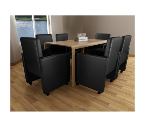 vidaXL virtuves krēsli, 6 gab., melna mākslīgā āda