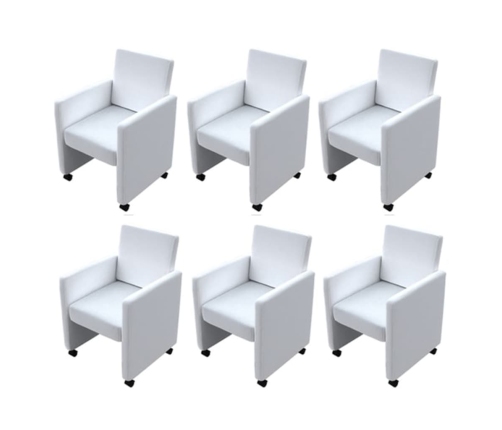 vidaXL virtuves krēsli, 6 gab., balta mākslīgā āda