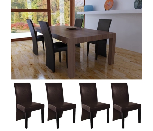 vidaXL virtuves krēsli, 4 gab., tumši brūna mākslīgā āda