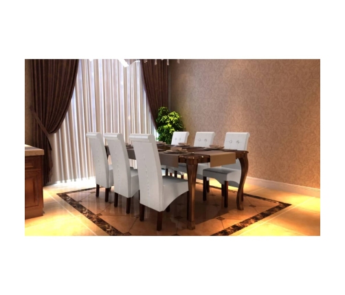 vidaXL virtuves krēsli, 6 gab., balta mākslīgā āda