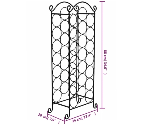 vidaXL vīna pudeļu plaukts, 21 pudelei, metāls
