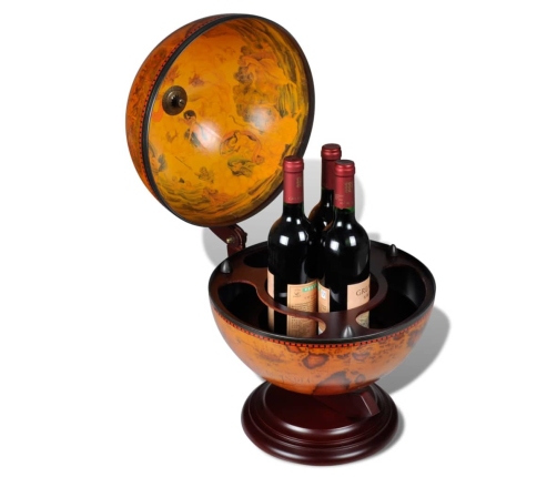 vidaXL vīna pudeļu turētājs, galda bārs, globusa forma, eikalipta koks