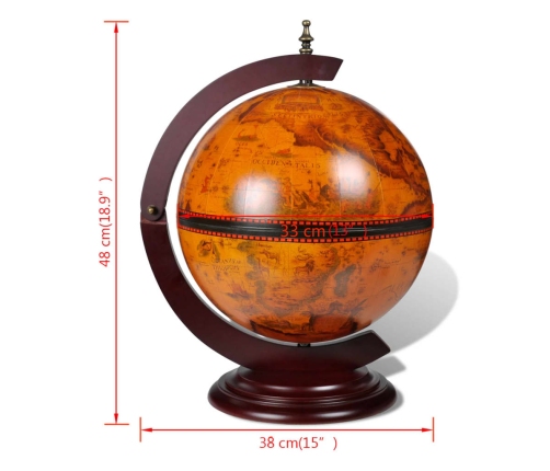vidaXL vīna pudeļu turētājs, galda bārs, globusa forma, eikalipta koks