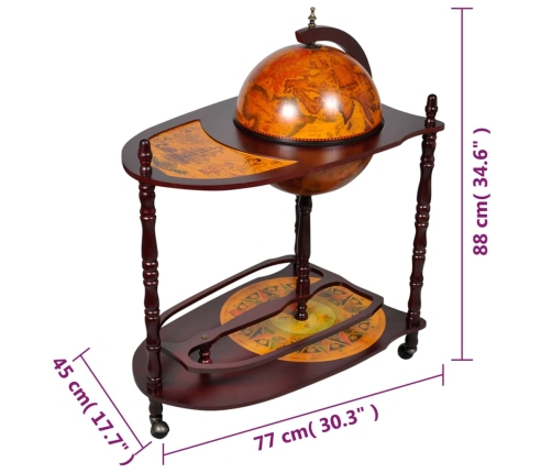 vidaXL vīna pudeļu turētājs, bārs, globusa forma, eikalipta koks